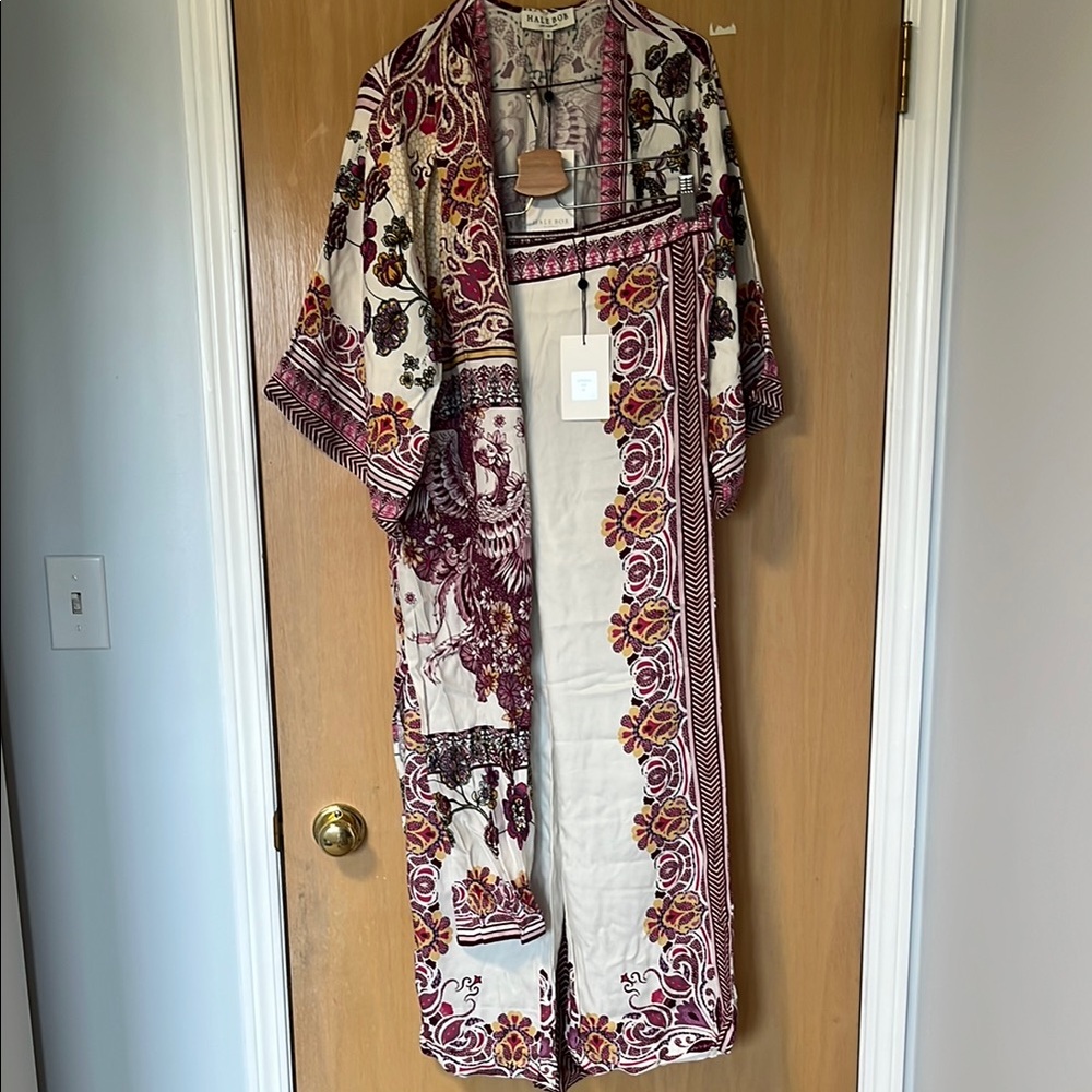 Hale Bob Cream and Red Trousers with Flowing Design and Kimono